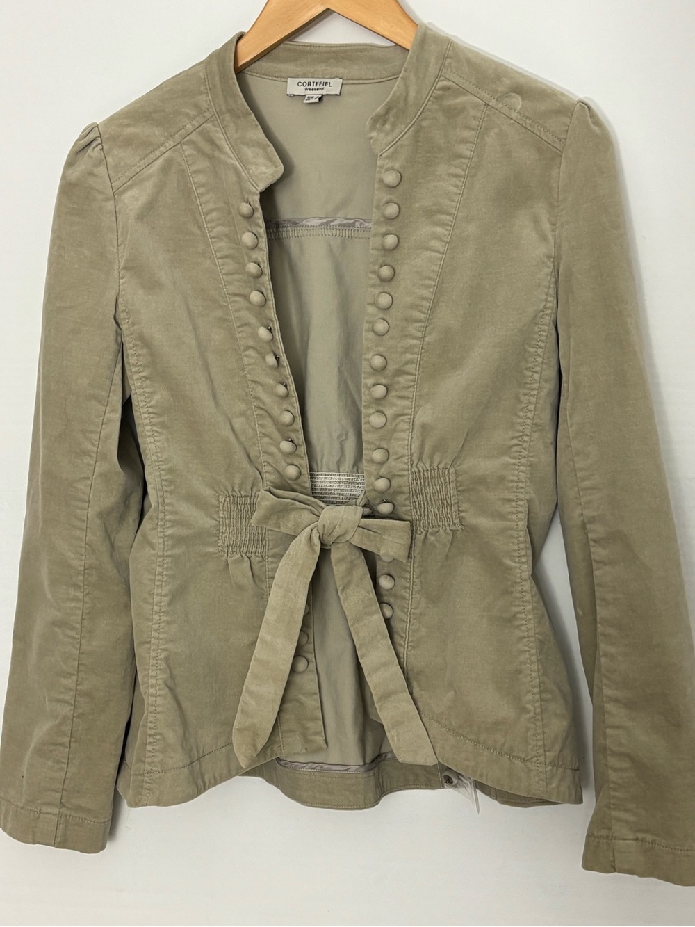 Women's Military Style Jacket Tie Waist Velvet Feel XS Tan